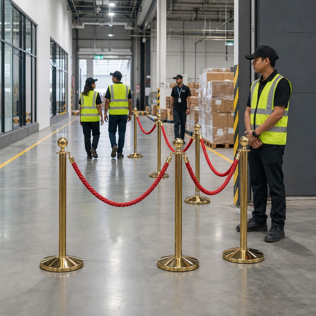 Brass Rope Barrier Set with Red Ropes for Event Management (Pack of 8)