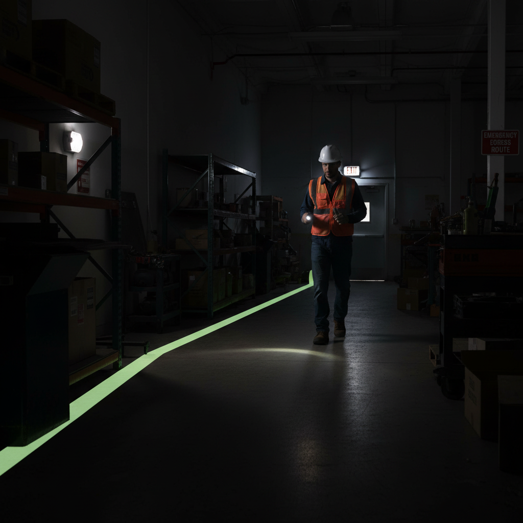 Premium Photoluminescent Egress Tape - Class A Glow in the Dark Marking Tape with 7.5 Hours Glow Duration and Smooth Surface