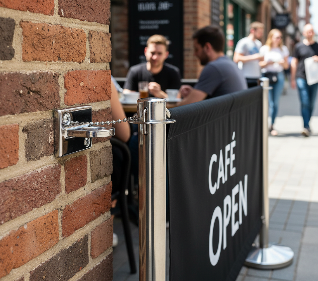 Premium Stainless Steel Wall Mounted Hook Receivers for Cafe Barriers with Screws and Plugs