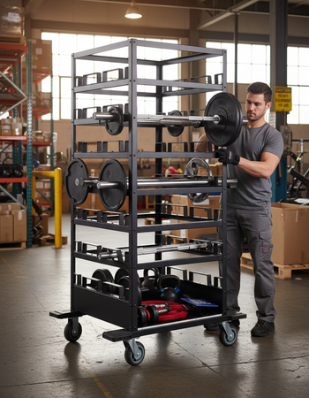 Professional Heavy Duty Horizontal Storage Cart for 18 Stanchions - Durable Steel Construction with Maneuverable Wheels