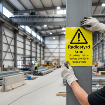 Premium Warning Sign for Remote-Controlled Cranes - Self-Adhesive, Plastic, Magnetic, and Aluminum Options Available