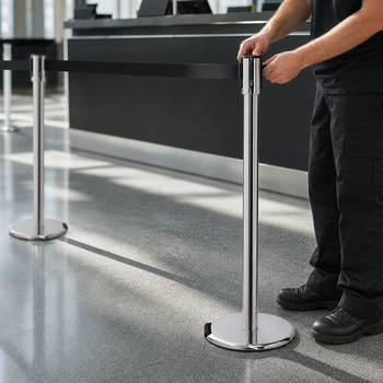 RollerPro Belt Barrier System 3.4m x 50mm with Cast Iron Base for Crowd Control