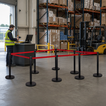 Belt Stanchion Set with 3m Red Belt for Event Management (Pack of 8)