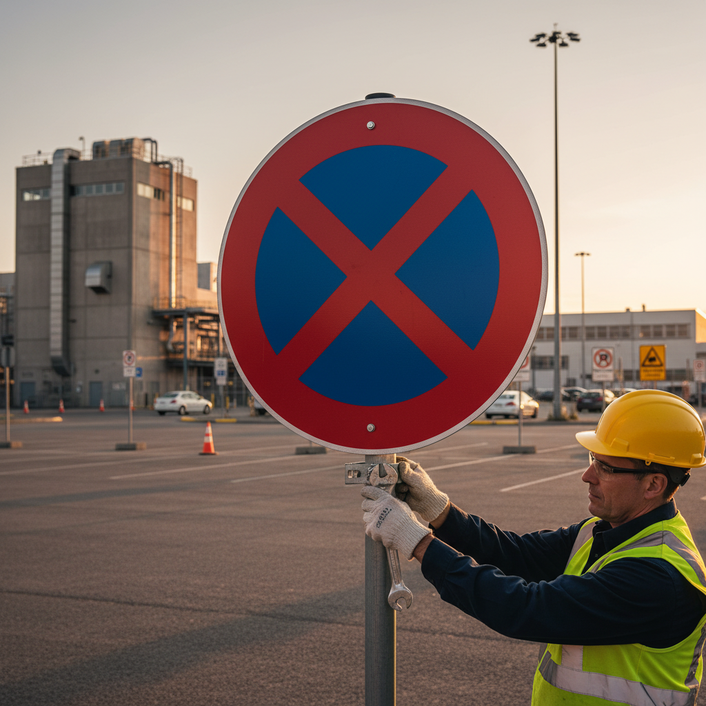 Premium Prohibition Sign - No Stopping or Parking, Ø 600 mm Aluminium Construction