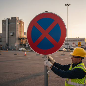 Premium Prohibition Sign - No Stopping or Parking, Ø 600 mm Aluminium Construction