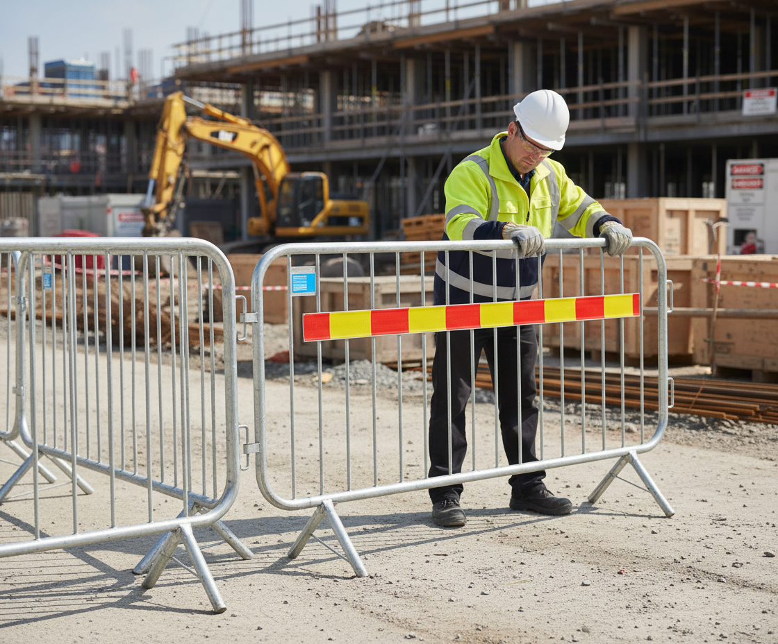 Premium Heavy Duty Crowd Barrier with Fixed Foot for Event Management and Queue Control, Galvanized Steel Construction