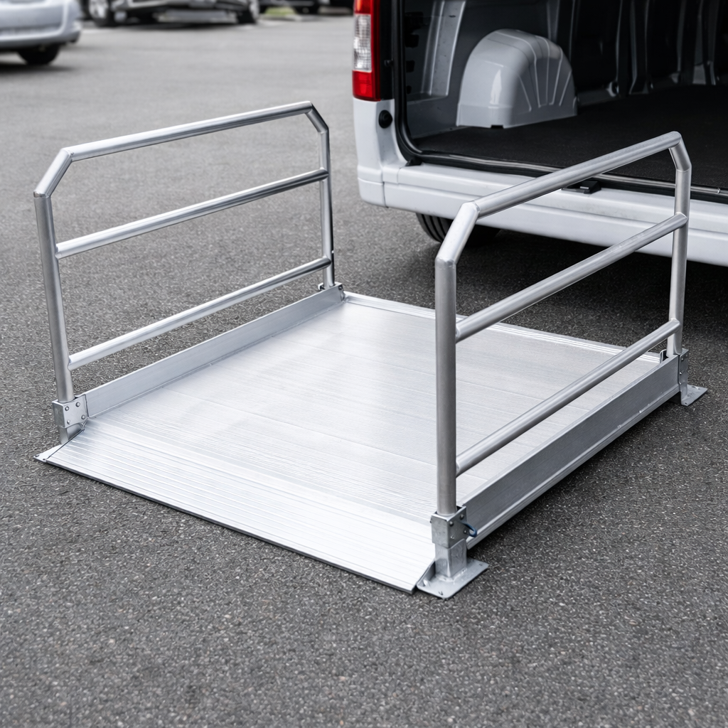 Vehicle Accessible Ramps with Handrails – 990mm L x 1000mm W – Heavy Duty – Commercial