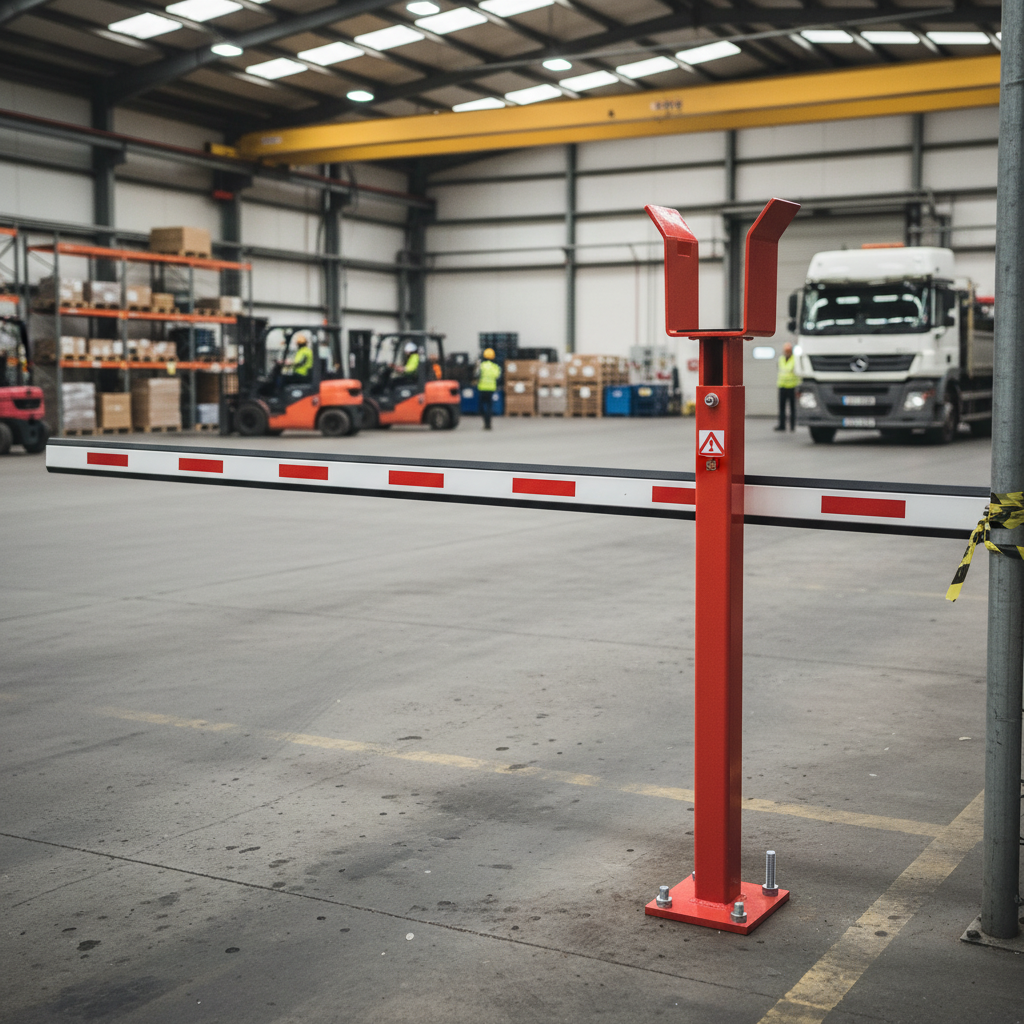 Professional Manual Arm Barrier Support Post with Galvanised Finish and Custom Colour Options... - side view | Barriers Co