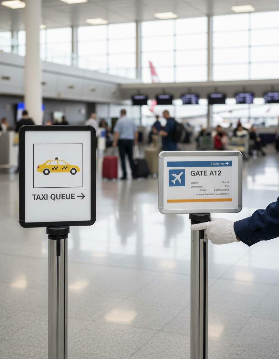 Premium Sign Holder for Barrier Posts - Professional Queue Guidance with Portrait and Landscape Options