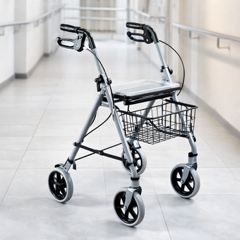 Steel Folding Rollator – White – 120kg Capacity – Mobility Aid