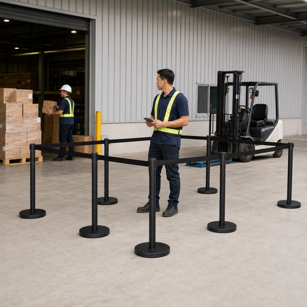Belt Stanchion Set with 3m Retractable Belt for Event Management (Pack of 8)