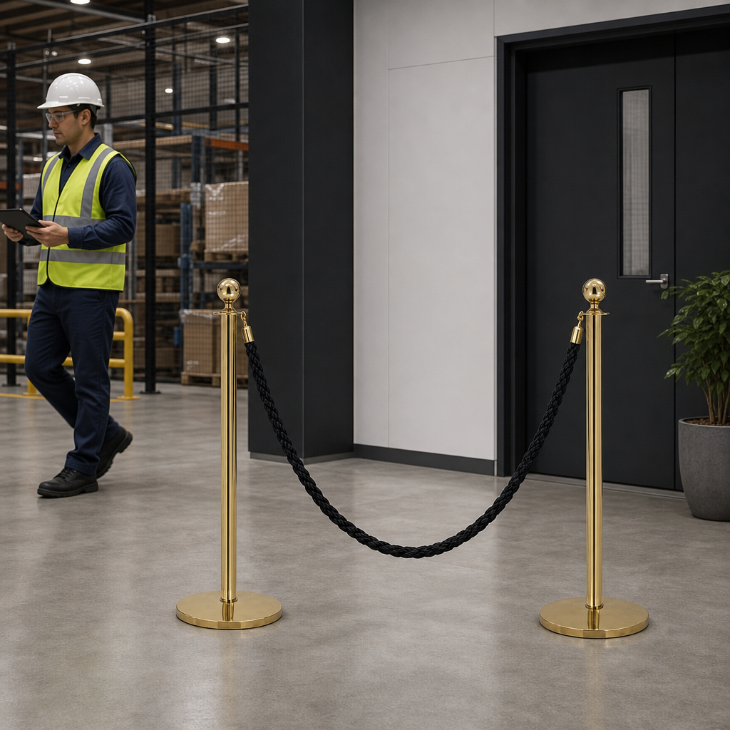 Brass Rope Barrier Set with Black Ropes for Event Management (Pack of 2)