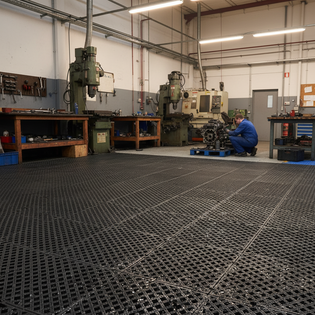PVC Anti-Slip Matting - Black - Industrial Workshop Use Case