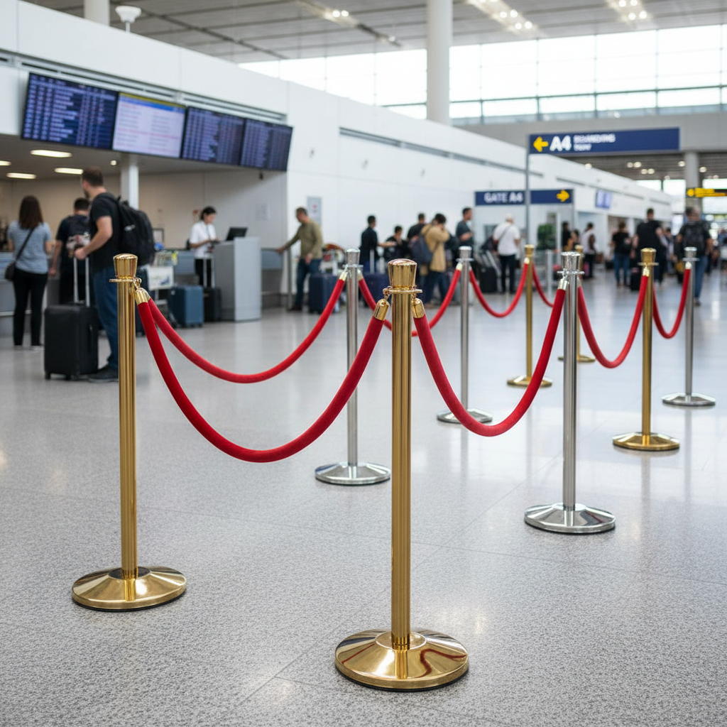 Premium Basic Crown Top Post & Rope Barrier - Stylish Stanchion with Forged Rope Loop for Effective Crowd Control