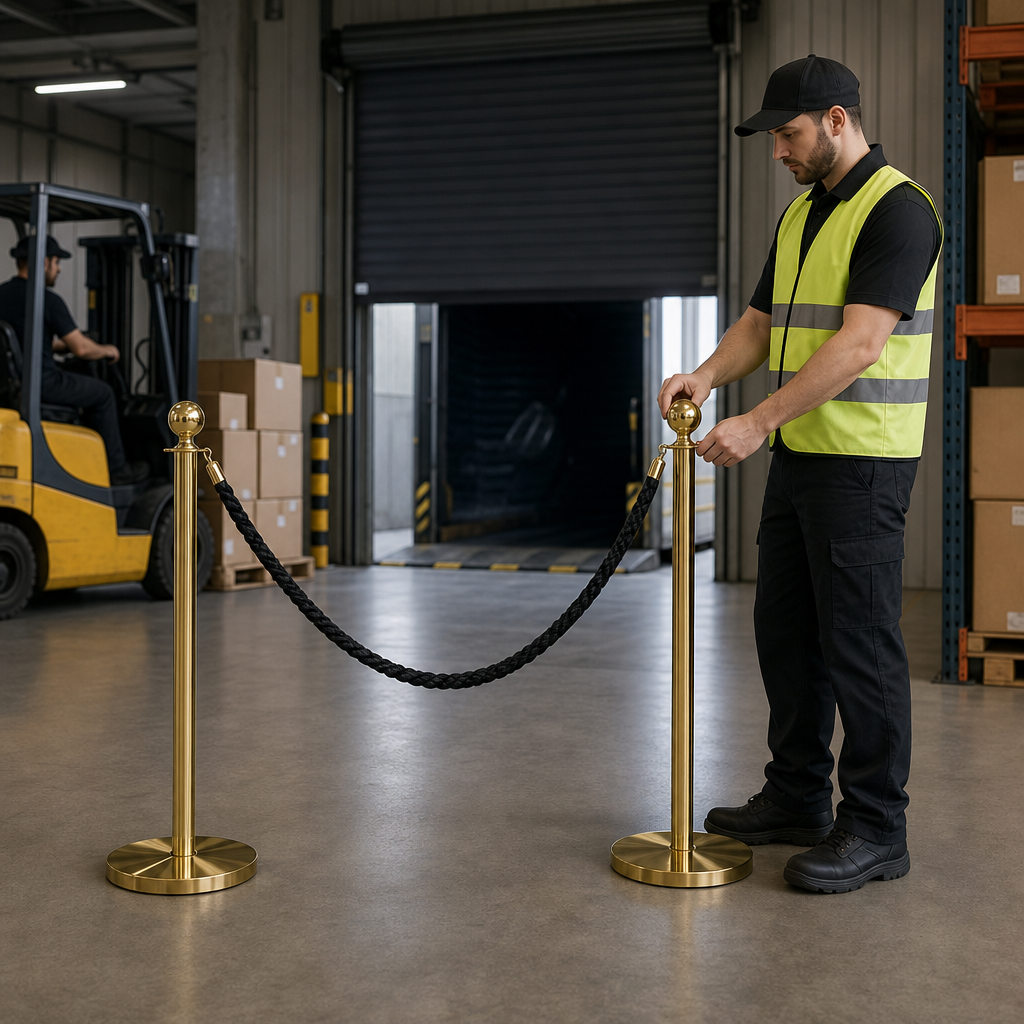 Brass Rope Barrier Set with Black Ropes for Event Management (Pack of 2)