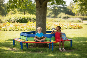 Premium Octagonal Tree Bench for Children's Play Areas - Durable Steel Frame with Backrests for Nursery and Primary Schools