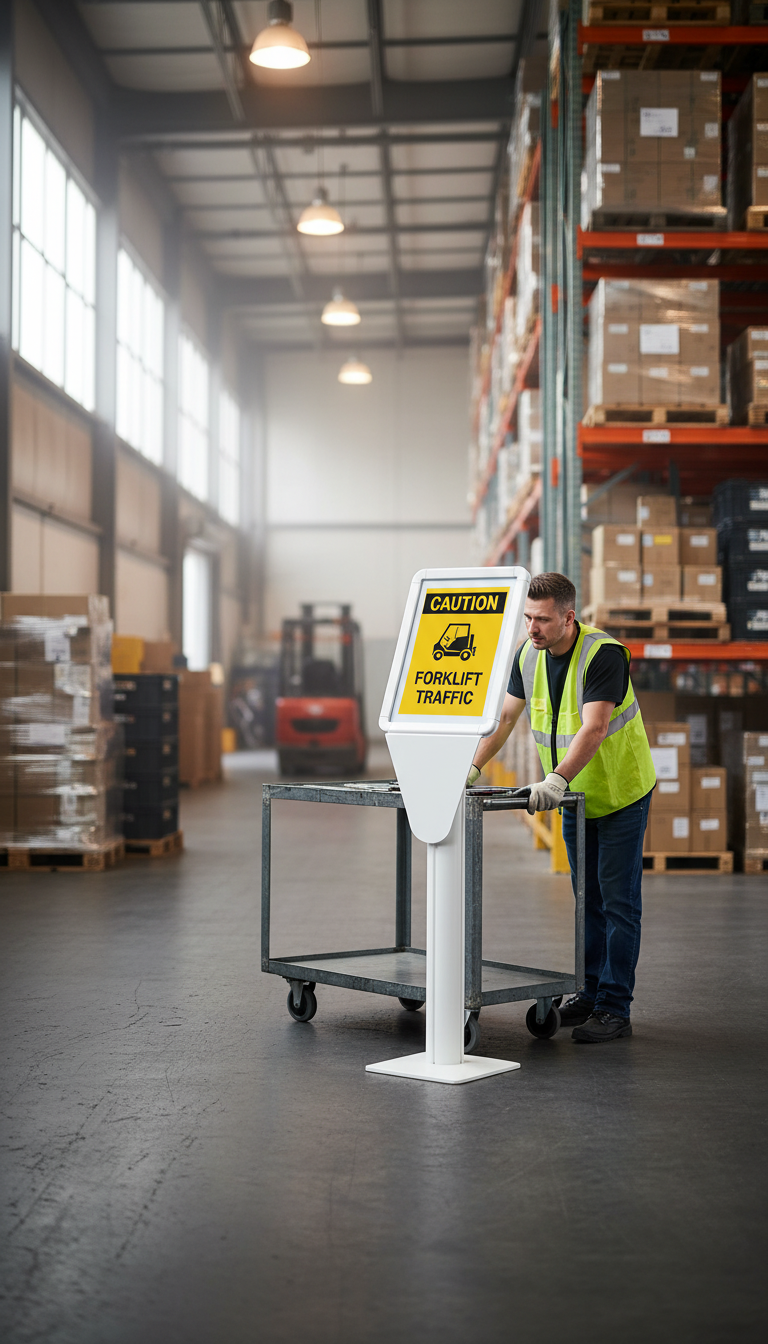 Premium Adjustable Entrance Stanchion with Angled Sign Holder for Indoor and Outdoor Use, Available in Multiple Colors