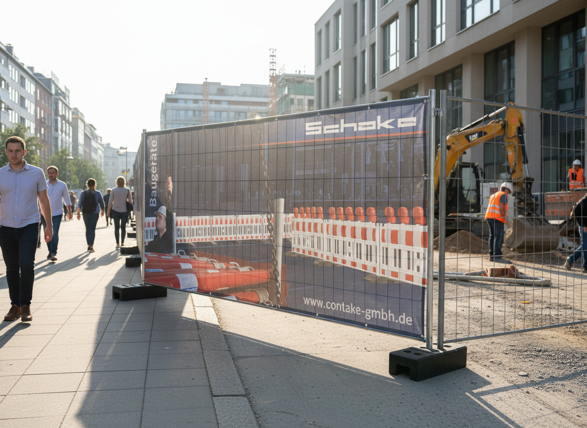 Premium Construction Fence Screen Tarpaulin 3.50 × 2.00 m with Custom Logo Printing and Secure Cable Ties