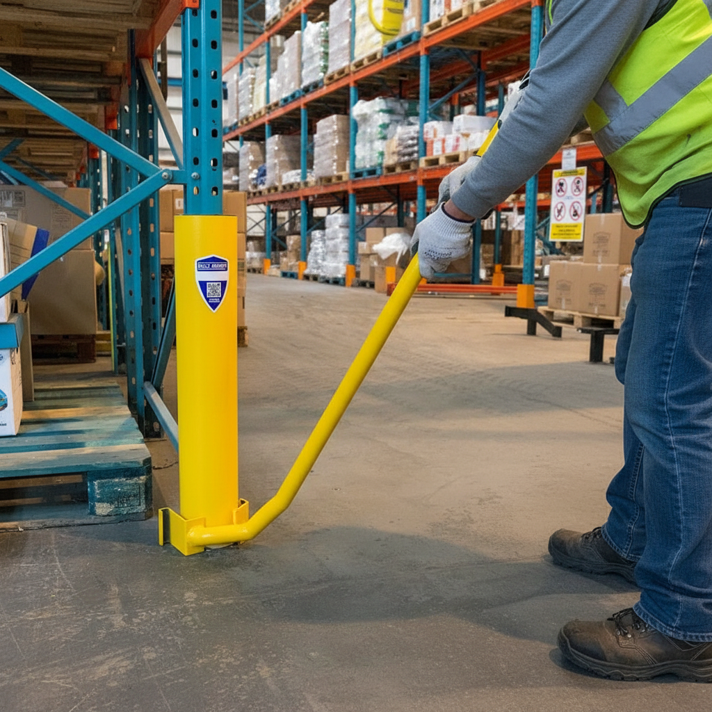 Professional Installation Tool for Upright Racking Protectors - Fast, Easy, and Safe Setup with Fitting Arms and Hooks