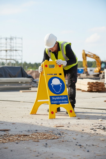 Premium Floor Standing Sign for Helmet Use - Durable, Reflective, and Double-Sided Safety Display for Hazard Areas