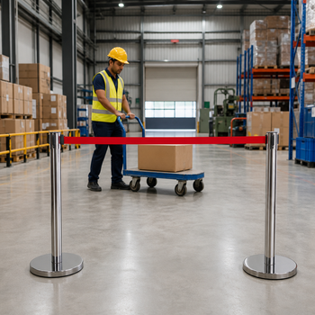 Eco Belt Stanchion Set with Red Belt for Event Management (Pack of 2)