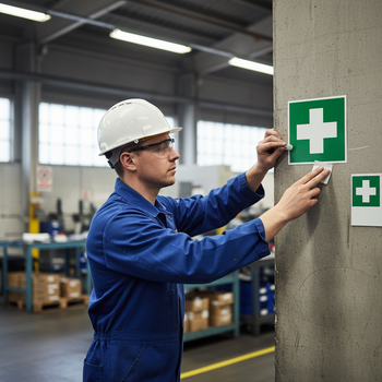 Premium First Aid Sign - Durable Plastic Decal with First Aid Cross Illustration, 210x210 mm Size