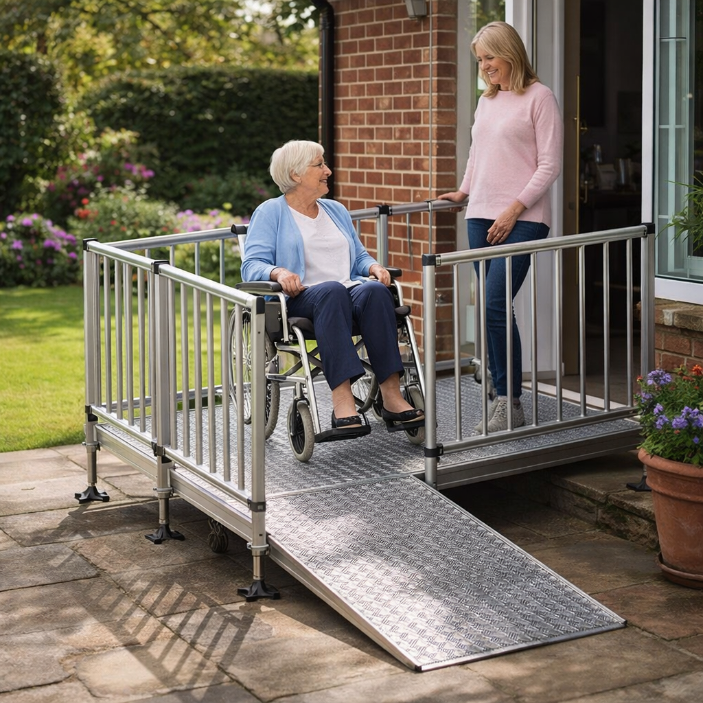 Modular Wheelchair Ramp Kit – 1080mm x 1500mm – Steel, 200kg Capacity – Balustrade Handrails