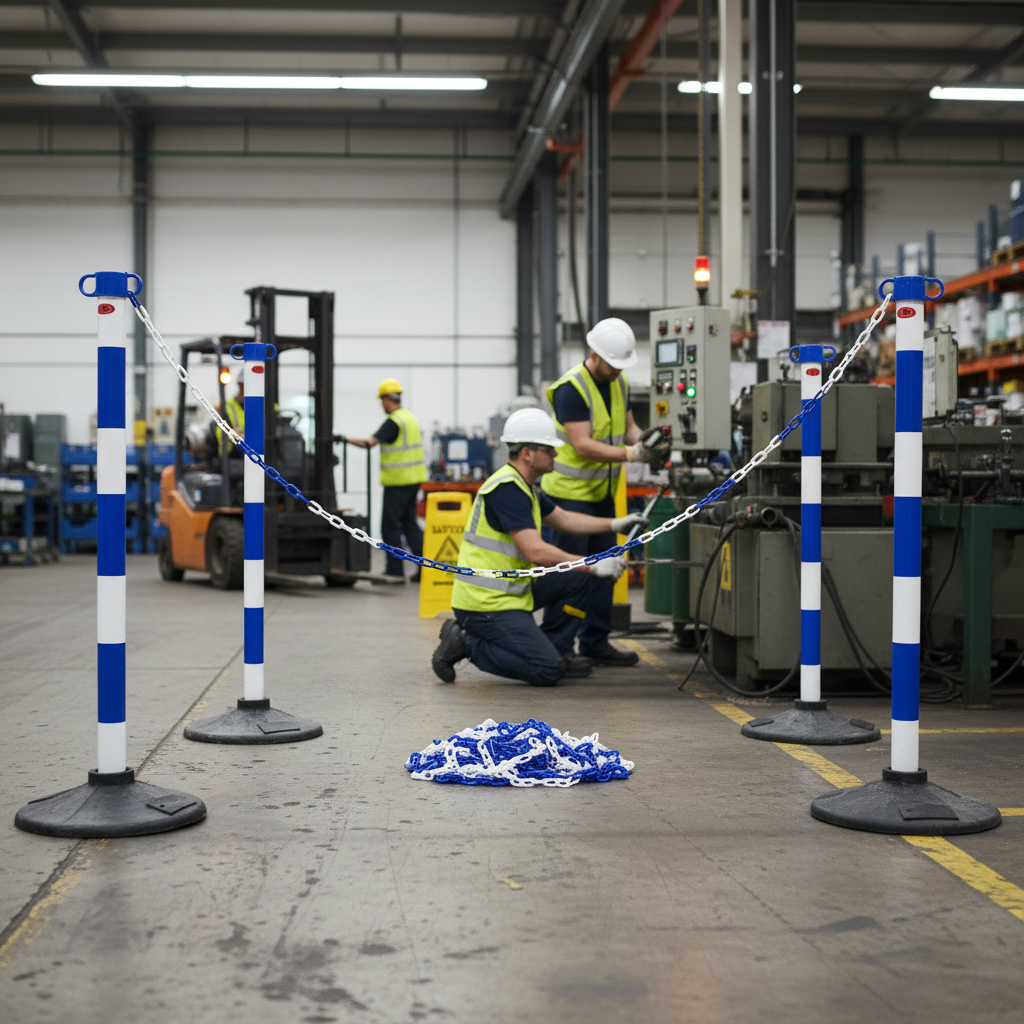 Professional Post and Chain Barrier Kit - 25 Metre Options with Color Variants for Crowd... - side view | Barriers Co