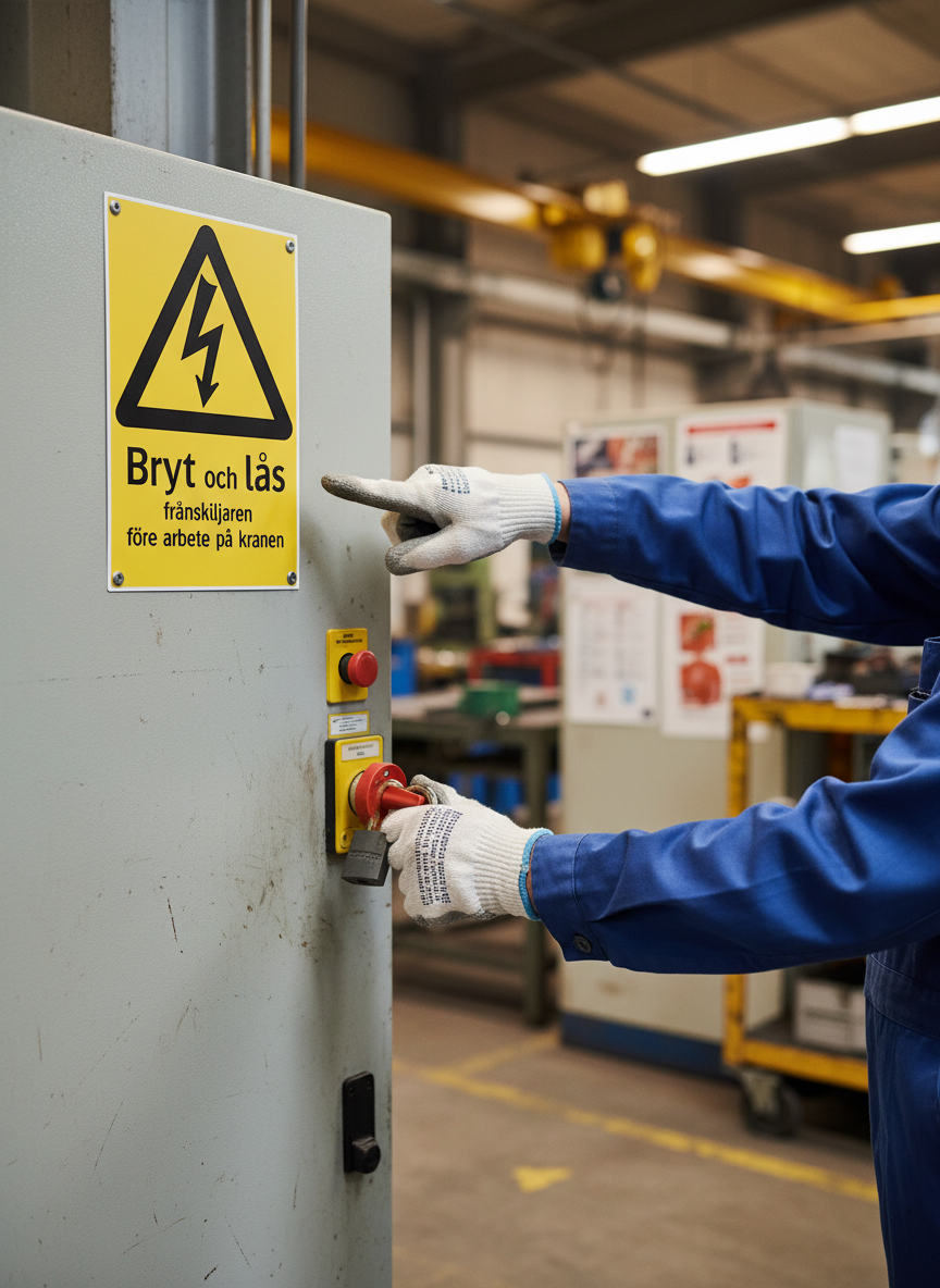 Premium Warning Sign for Crane Operation - Break & Lock Switch Before Work with Multiple Mounting Options