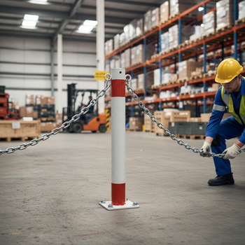 Premium Heavy Duty Chain Bollard with Eyelets for Secure Attachment, Galvanised Steel Construction, Custom Colour Options Available