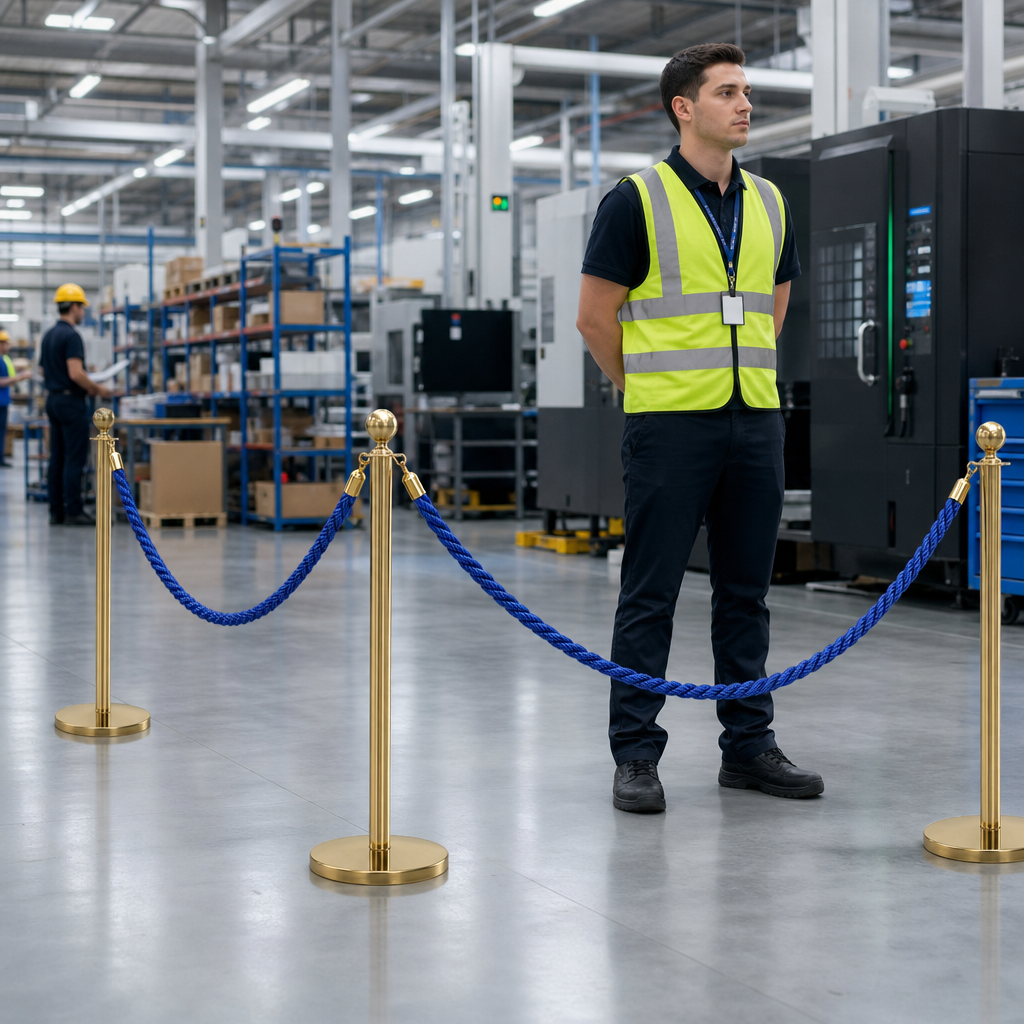 Brass Rope Barrier Set with Blue Ropes for Event Management (Pack of 6)