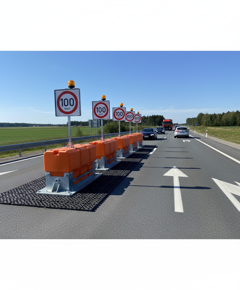 Premium Traffic Buffer Package 100km/h with Complete Sign Stand, Lighting, and Chain Mat for Road Safety