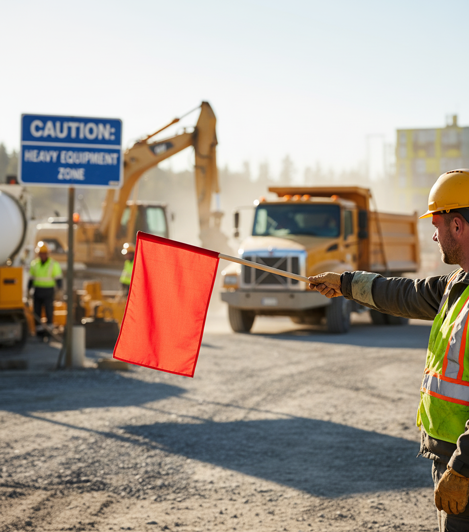 Premium Fluorescent Red Signal Flag with 19mm Pole for Roadwork Safety - High-Quality Professional Grade for Industrial and Commercial Applications