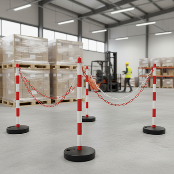 Professional Post and Chain Kit - High-Visibility Barrier Solution for Temporary Areas with 6 Posts and 10m Chain