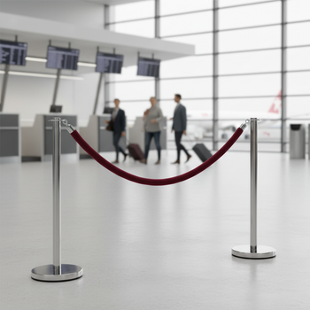 Premium Post and Rope Barrier Set with Chrome Stanchions and Velvet Rope for Crowd Control
