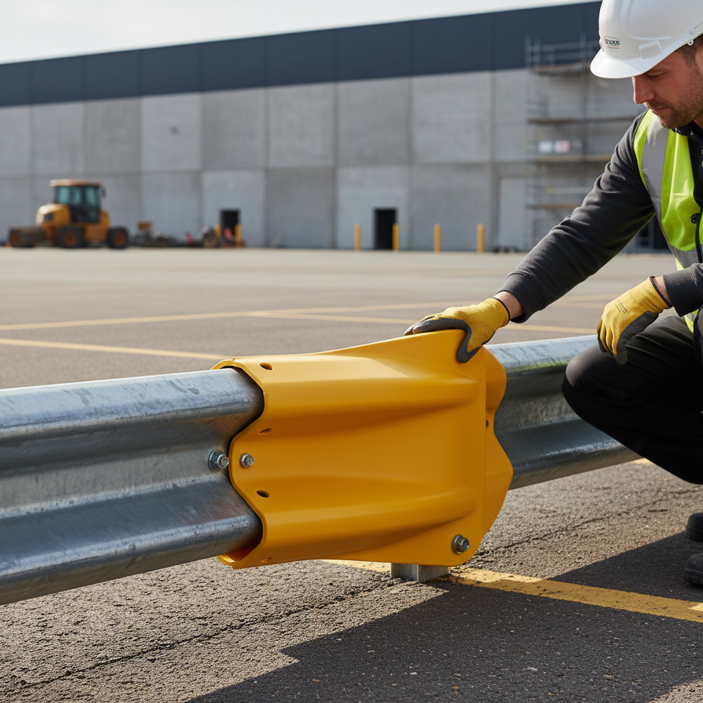 Premium Yellow Plastic Fishtail Barrier End Cap with Reflectors for Enhanced Safety in Car Parks | Barriers Co