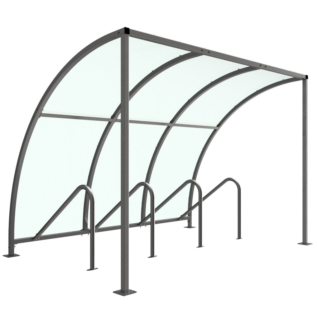 VS1 Cycle Shelter With PETG Roof - Galvanised Steel Frame Open Sided