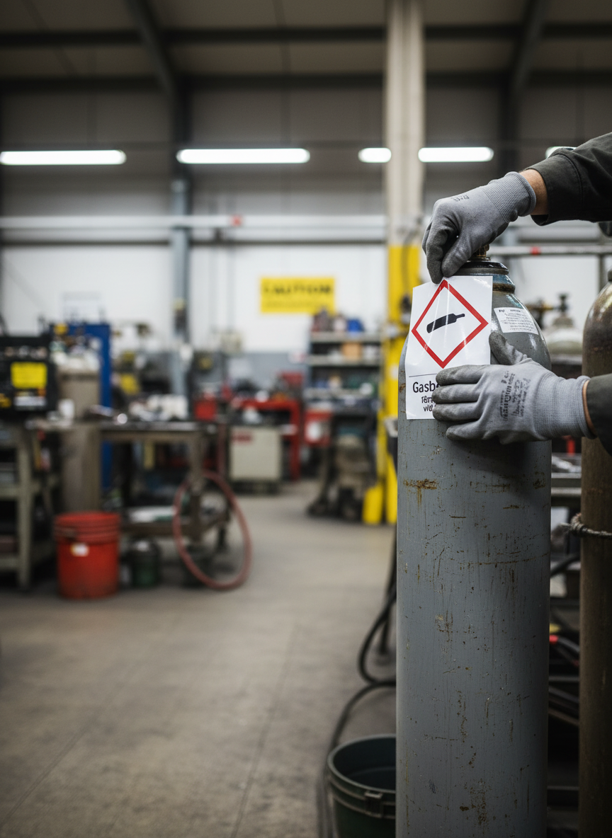 Premium Warning Sign for Gas Containers - Durable PVC, Adhesive, Magnet & Aluminum Options with High-Visibility Printing