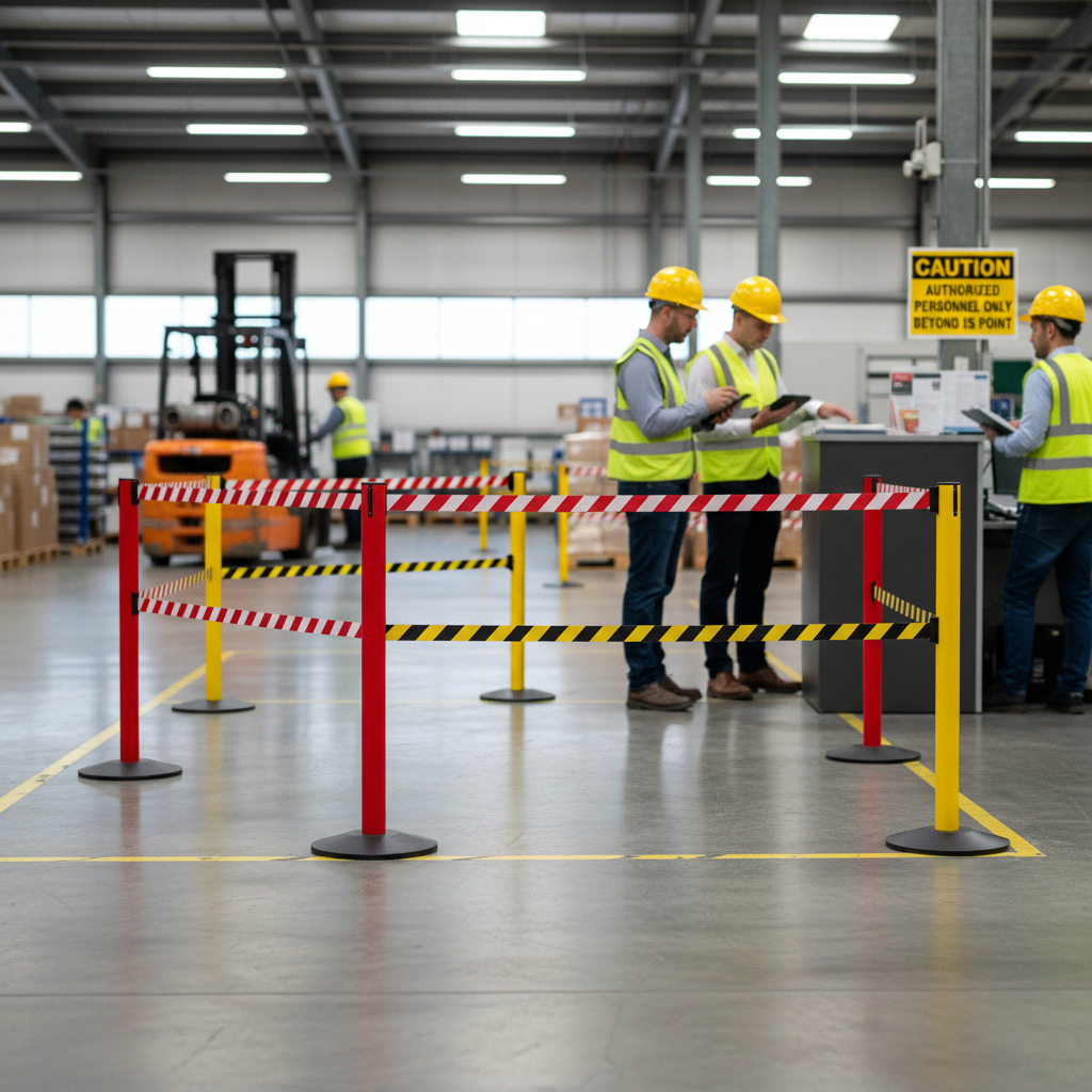 Premium Heavy Duty Safety Stanchion with Dual Retractable Belts (2.3m & 3.7m) for Industrial and Outdoor Use