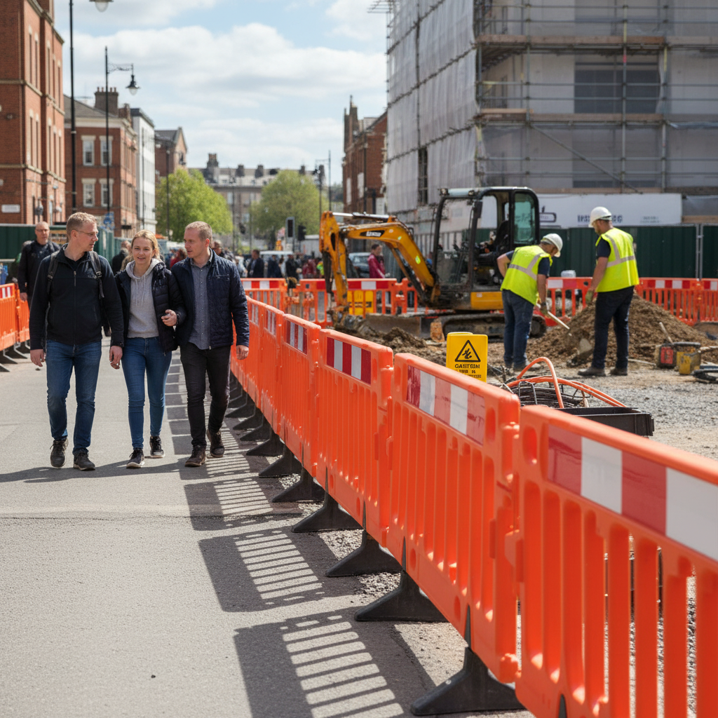 Premium Pedestrian Barrier - Chapter 8 Compliant, Stackable Plastic Road Safety Solution for... - side view | Barriers Co