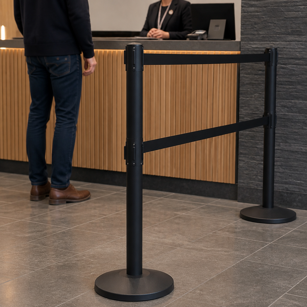 Belt Barrier System with Dual Belts 3.4m x 50mm for Indoor Queue Control