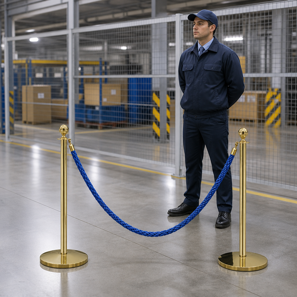 Brass Rope Barrier Set with Blue Rope for Event Management (Pack of 2)