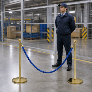 Brass Rope Barrier Set with Blue Rope for Event Management (Pack of 2)