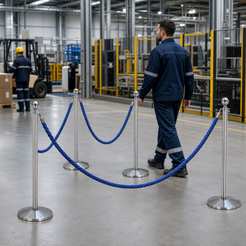Silver Rope Barrier Set with Blue Ropes for Event Management (Pack of 6)