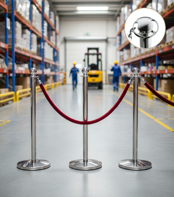 Premium Post & Rope Barrier with Flat Base in Brass or Chrome Finish for Versatile Indoor Use