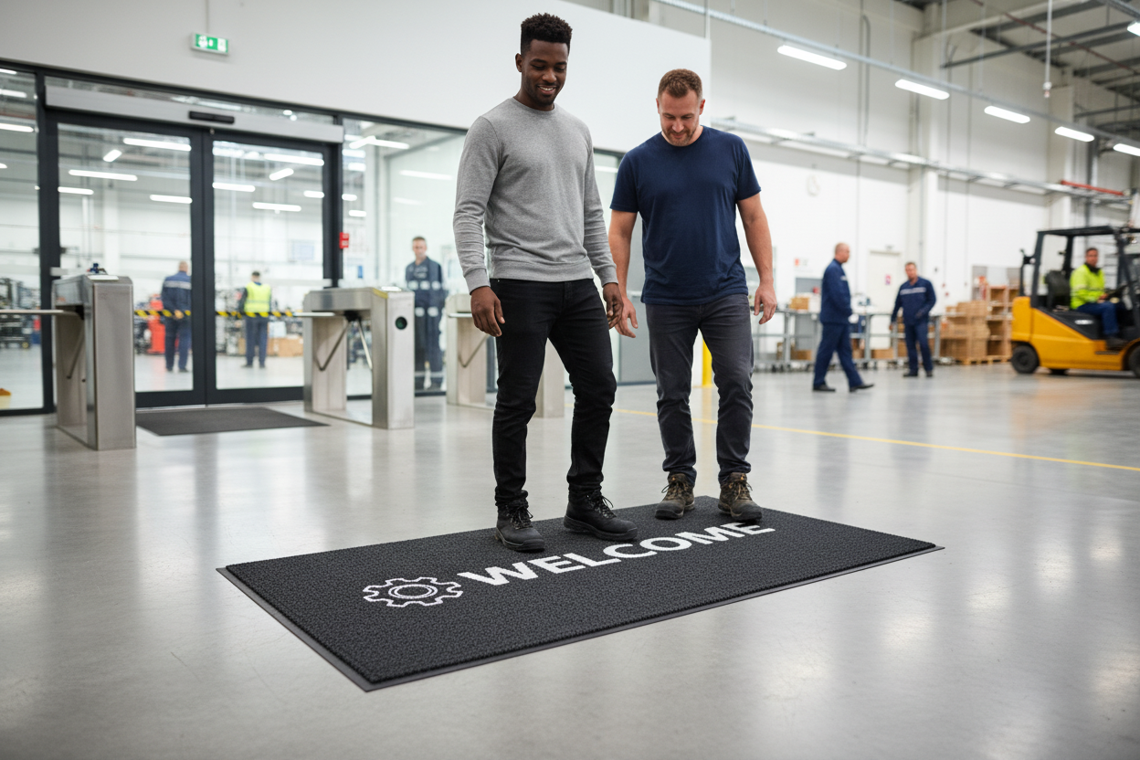 Premium Custom Printed Entrance Mat with High-Definition Logo, Durable Nylon Surface, and Anti-Slip Backing for Commercial Use