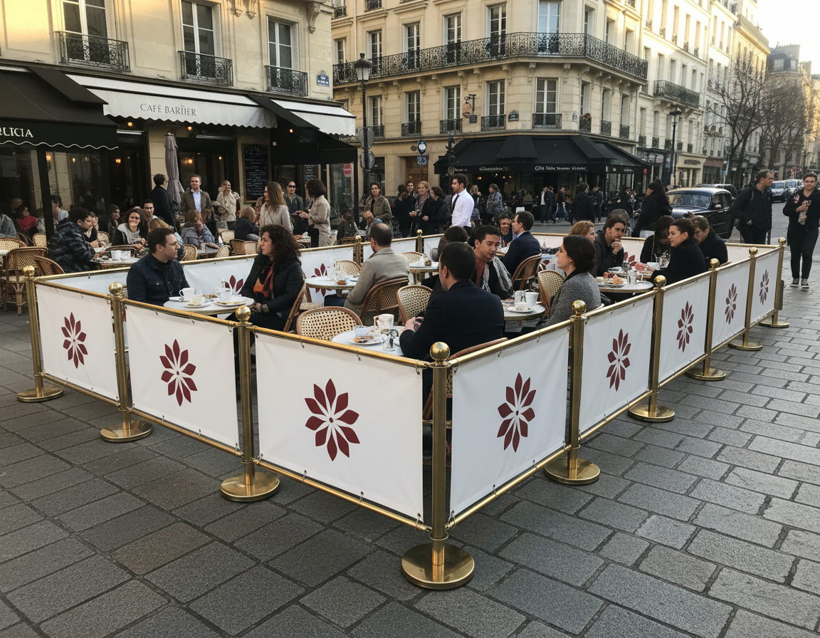 Premium 24-Meter Café Barrier Package with Custom Printed Banners and Weighted Posts for Outdoor Seating Areas
