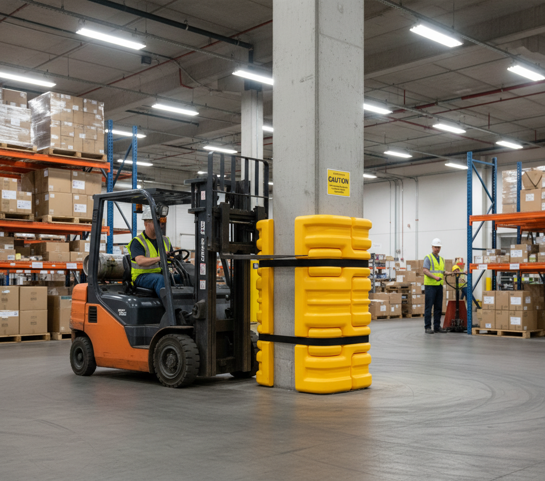 Premium Flexible Column Protector with Adjustable Fit for Enhanced Impact Absorption and Visibility in Yellow