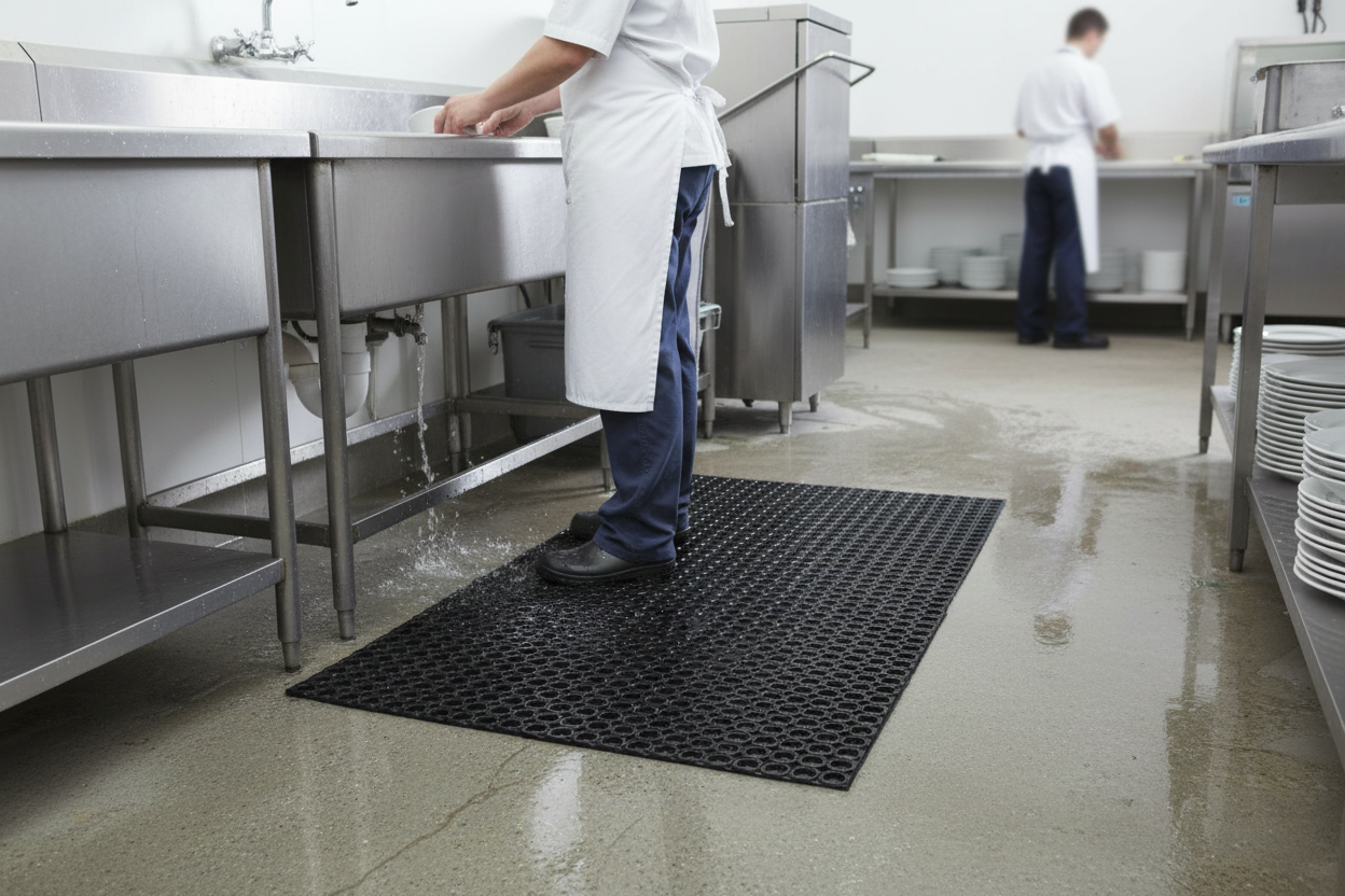 Premium Anti-Slip Rubber Mat for Large Areas - Heavy Duty, Durable, and Comfortable with Effective Drainage