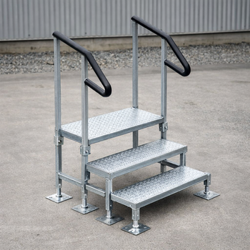 Adjustable Steel 3 Step with Handrails – 465mm-525mm – Industrial – Indoor/Outdoor Use